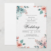 Invitation Mariage d'aquarelle florale de corail doux (Devant / Derrière)