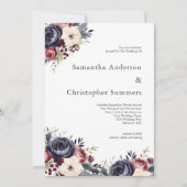 Invitation Mariage d'aquarelle florale de crème marine de Bou (Devant)