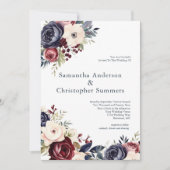 Invitation Mariage d'aquarelle florale de crème marine de Bou (Devant)