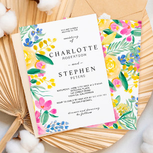 Invitation Mariage d'aquarelle florale de pays brillant