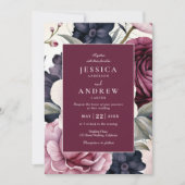 Invitation Mariage d'aquarelle florale de prune bordeaux (Devant)