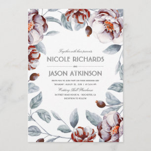 Invitation Mariage d'aquarelle florale de prune et de bourgog