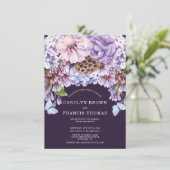 Invitation Mariage d'aquarelle florale de prune violette (Debout devant)