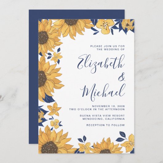 Invitation Mariage d'aquarelle florale de tournesol moderne (Devant / Derrière)