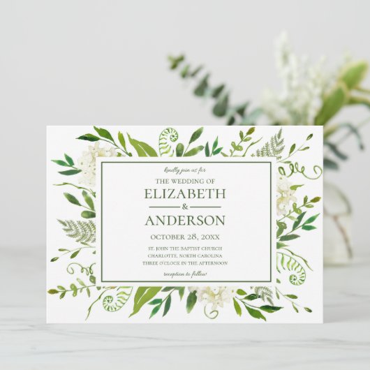 Invitation Mariage d'aquarelle florale d'Hydrangea blanc (Debout devant)
