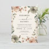 Invitation Mariage d'aquarelle florale Dusty Rose (Debout devant)
