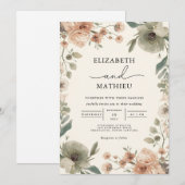 Invitation Mariage d'aquarelle florale Dusty Rose (Devant / Derrière)