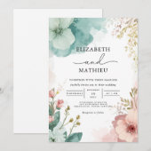 Invitation Mariage d'aquarelle florale éthéré (Devant / Derrière)
