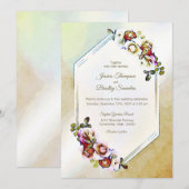 Invitation Mariage d'aquarelle florale géométrique de Bourgog (Devant / Derrière)