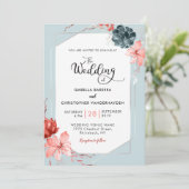 Invitation Mariage d'aquarelle florale gris argent du corail  (Debout devant)