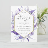 Invitation Mariage d'aquarelle florale Lavender Gold Frame (Debout devant)