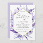 Invitation Mariage d'aquarelle florale Lavender Gold Frame (Devant / Derrière)