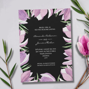 Invitation Mariage d'aquarelle florale Magnolia violet