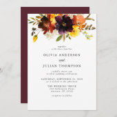 Invitation Mariage d'aquarelle florale Maroon & Orange Fall I (Devant / Derrière)
