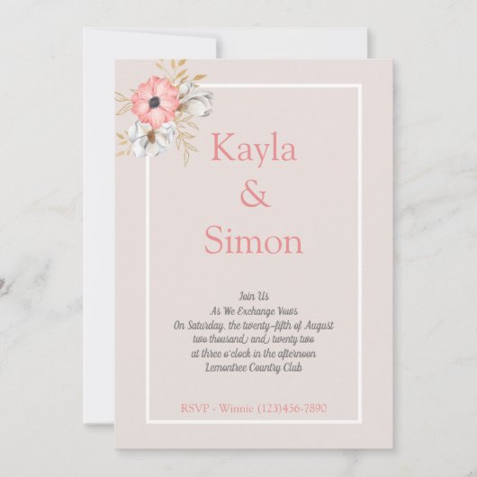 Invitation Mariage d'aquarelle florale minimaliste (Devant)