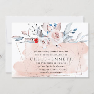 Invitation Mariage d'aquarelle florale moderne rose pâle