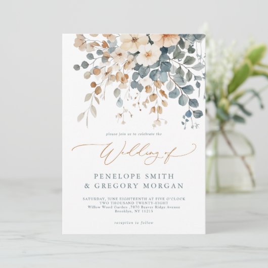 Invitation Mariage d'aquarelle florale moelleuse (Debout devant)