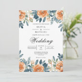 Invitation Mariage d'aquarelle Florale Orange Brûlé (Debout devant)
