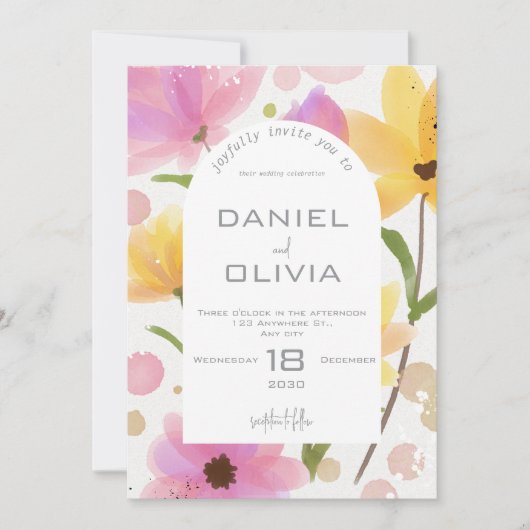 Invitation Mariage d'aquarelle florale Pastel (Devant)
