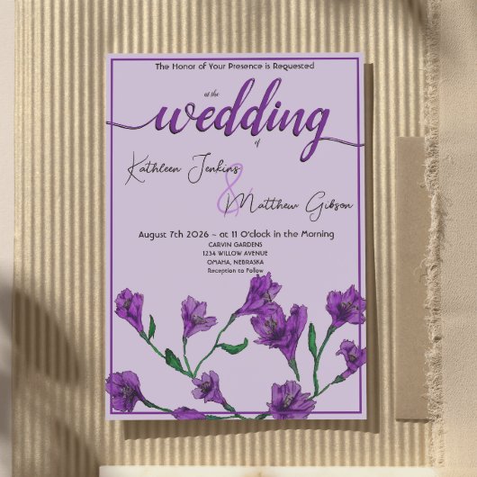 Invitation Mariage d'aquarelle florale pourpre
