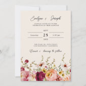 Invitation Mariage d'aquarelle florale rose de Bourgogne (Devant)