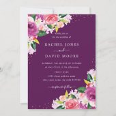 Invitation Mariage d'Aquarelle Florale rose violet (Devant)