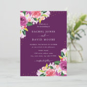 Invitation Mariage d'Aquarelle Florale rose violet (Debout devant)