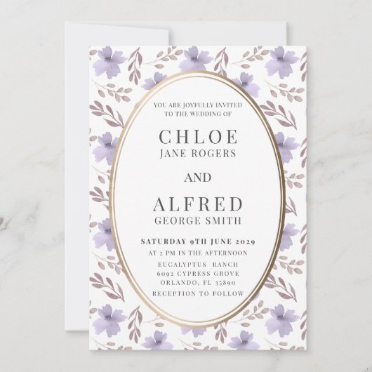 Invitation Mariage d'aquarelle florale violet moderne (Devant)