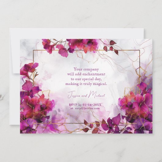 Invitation Mariage d'aquarelle Fuchsia (Dos)