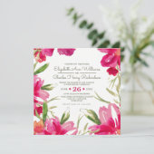 Invitation Mariage d'aquarelle Fuchsia Green Floral (Debout devant)
