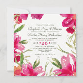 Invitation Mariage d'aquarelle Fuchsia Green Floral (Devant)