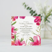Invitation Mariage d'aquarelle Fuchsia Green Floral (Debout devant)