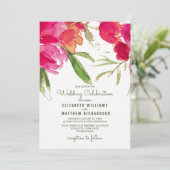 Invitation Mariage d'aquarelle Fuchsia Green Floral (Debout devant)
