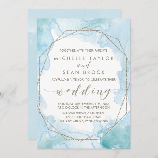 Invitation Mariage d'aquarelle géométrique (Devant / Derrière)