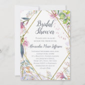 Invitation Mariage d'aquarelle géométrique à fleurs rose (Devant)