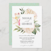 Invitation Mariage d'aquarelle géométrique Peony Gold (Devant / Derrière)