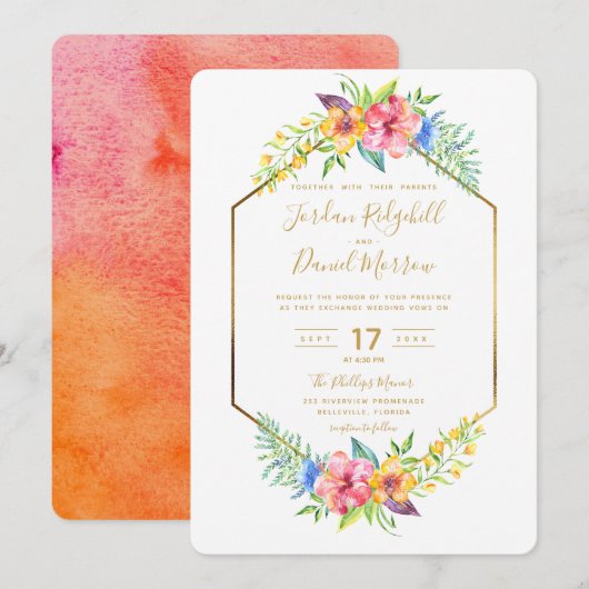 Invitation Mariage d'aquarelle géométrique Tropical Floral Go (Devant / Derrière)