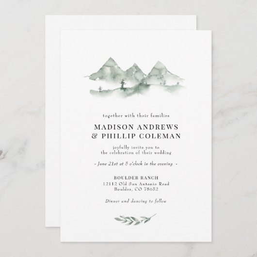 Invitation Mariage d'aquarelle Green Mountain (Devant / Derrière)