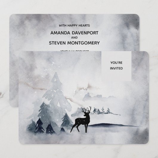 Invitation Mariage d'aquarelle gris-rustique (Devant / Derrière)