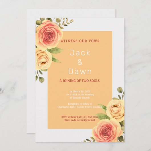 Invitation Mariage d'aquarelle jaune et orange (Devant / Derrière)