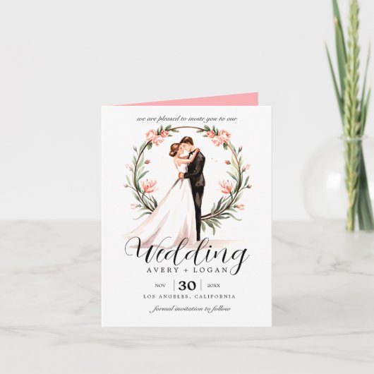 Invitation mariage d'aquarelle mariée et mariée (Devant)