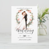 Invitation mariage d'aquarelle mariée et mariée (Debout devant)