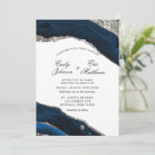 Invitation Mariage d'aquarelle marine et argent (Debout devant)