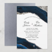 Invitation Mariage d'aquarelle marine et argent (Devant / Derrière)