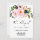 Invitation Mariage d'aquarelle marine et blush (Devant)