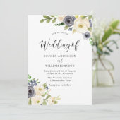 Invitation Mariage d'aquarelle marine et champagne (Debout devant)