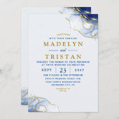 Invitation Mariage d'aquarelle minimaliste bleu (Devant / Derrière)