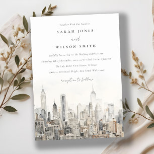 Invitation Mariage d'aquarelle minimaliste New York City Skyl