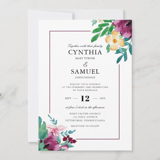 Invitation Mariage d'aquarelle moderne (Devant)