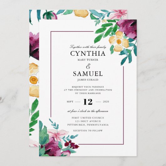 Invitation Mariage d'aquarelle moderne (Devant / Derrière)